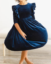 Navy Velvet Ruffle Twirl Dress (3T-5/6)