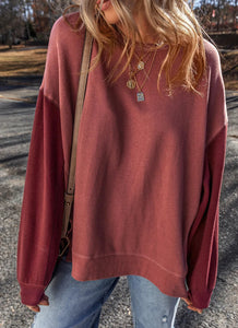 Contrast Round Neck Long Sleeve Sweatshirt (S-2XL) 2 Colors