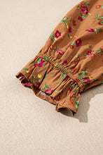 Brown Plus Size Floral Split V Neck Ruffled Sleeve Tiered Maxi Dress (1X-4X)