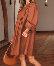 Alyssa Split Neck Scallop Detail Pleated Corduroy Mini Dress (S-XL)