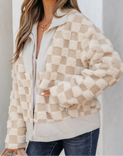 Checker Sherpa Corduroy Patchwork Zip Up Jacket (S-XL)