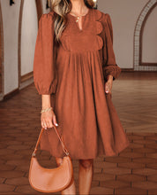 Alyssa Split Neck Scallop Detail Pleated Corduroy Mini Dress (S-XL)