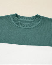 Green Color Block Plain Ribbed Knit Baggy Sweater (S-XL)