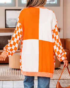 Wrenley Checkered Open Front Drop Shoulder Cardigan (S-XL)