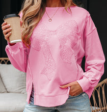 Brianna Lace Bow Embroidered Exposed Seam Sweatshirt