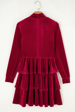 Amy Velvet High Neck Tiered Ruffle Dress (S-XL) 3 Colors