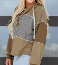 Myrabella Exposed Seam Half Pullover Hooded Top (S, M, XL)
