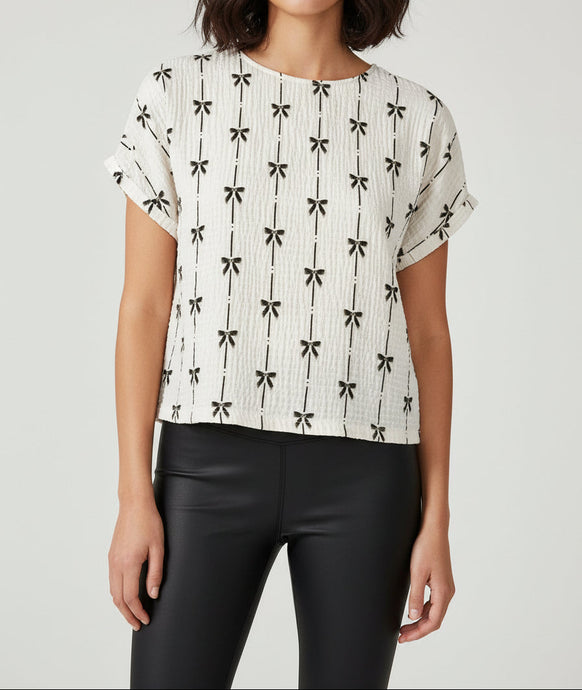 Aviana Bow Print Puff Short Sleeve Top (S-L)