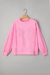Brianna Lace Bow Embroidered Exposed Seam Sweatshirt