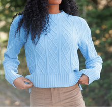 Blue Cable Knit Crew (XS-2XL)