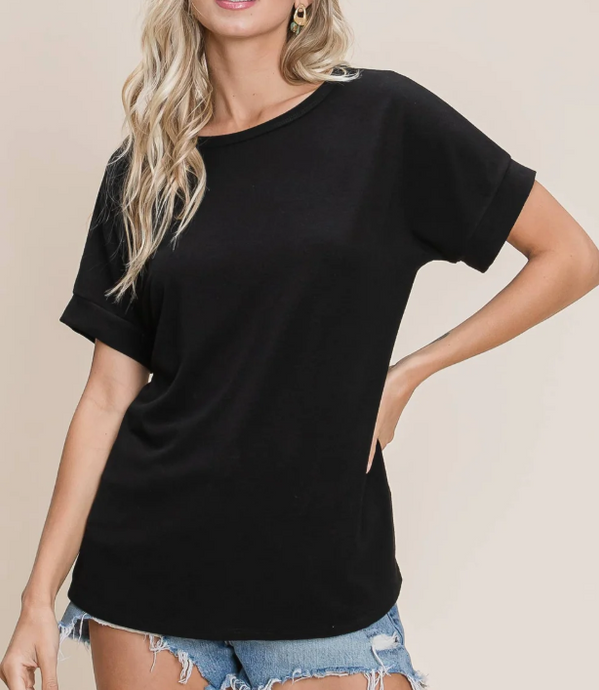 Black Casual Solid Short Sleeve T-shirt
