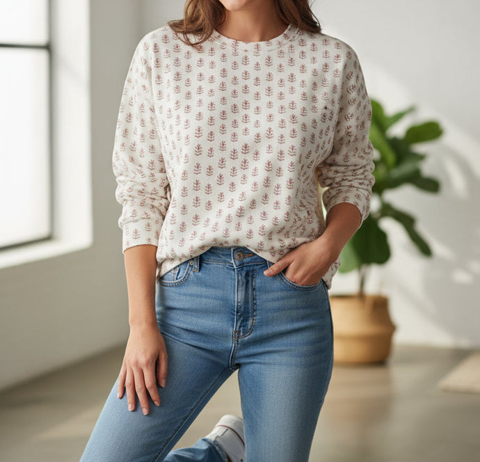 Cream, Taupe & Red Floral Sweatshirt (XS-3XL)