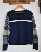 Navy Patch Sleeve and Lace Trim Sweatshirt (S/M)