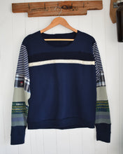 Navy Patch Sleeve and Lace Trim Sweatshirt (S/M)