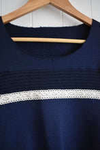 Navy Patch Sleeve and Lace Trim Sweatshirt (S/M)
