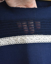 Navy Patch Sleeve and Lace Trim Sweatshirt (S/M)