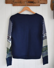 Navy Patch Sleeve and Lace Trim Sweatshirt (S/M)