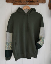 One of a Kind Dark Olive Green Quilt Patch Sleeves Hoodie Sweatshirt (Medium)