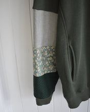 One of a Kind Dark Olive Green Quilt Patch Sleeves Hoodie Sweatshirt (Medium)
