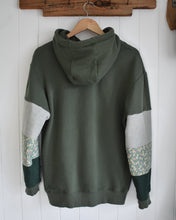 One of a Kind Dark Olive Green Quilt Patch Sleeves Hoodie Sweatshirt (Medium)