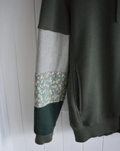 One of a Kind Dark Olive Green Quilt Patch Sleeves Hoodie Sweatshirt (Medium)
