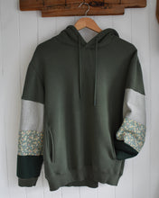 One of a Kind Dark Olive Green Quilt Patch Sleeves Hoodie Sweatshirt (Medium)