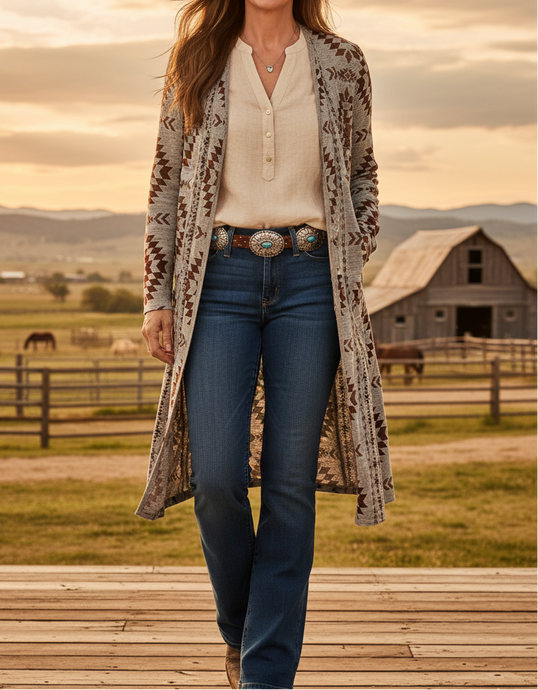 Haley Tribal Print Long Sleeve Duster (S-L)