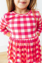 Hot Pink Gingham 3/4 Sleeve Pocket Twirl Dress (12M-10)