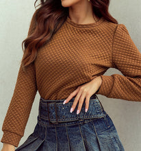 Juliet Quilted Puff Sleeve Pullover Sweatshirt (S-XL)