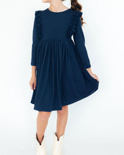 Navy Ruffle Twirl Dress (6M-10)