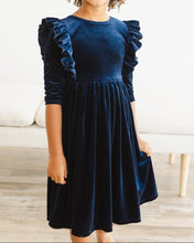 Navy Velvet Ruffle Twirl Dress (3T-5/6)
