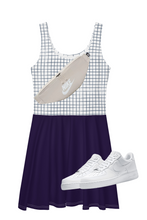 Navy Blue Checkered Sleeveless Skater Dress (XS-3XL)