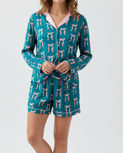 Silky Green Ribbon Bow Long Sleeve Shirt and Shorts Pajama Set (S-XL)
