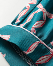 Silky Green Ribbon Bow Long Sleeve Shirt and Shorts Pajama Set (S-XL)