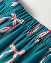 Silky Green Ribbon Bow Long Sleeve Shirt and Shorts Pajama Set (S-XL)