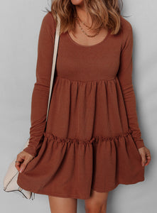 Everleigh Ribbed Frilled Trim High Waist Dress (S-XL)