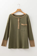 Blake Waffle Textured Tunic Henley Top with Slits (S-XL) Khaki & Green