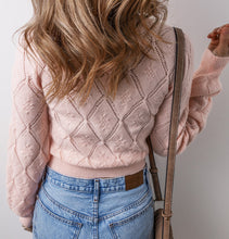 Molly Openwork Plaid Puff Sleeve Cropped Sweater (S-XL)