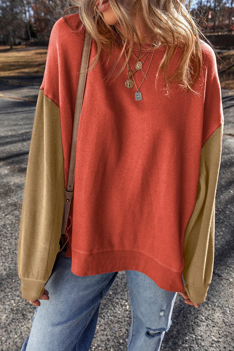 Contrast Round Neck Long Sleeve Sweatshirt (S-2XL) 2 Colors