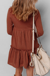 Everleigh Ribbed Frilled Trim High Waist Dress (S-XL)