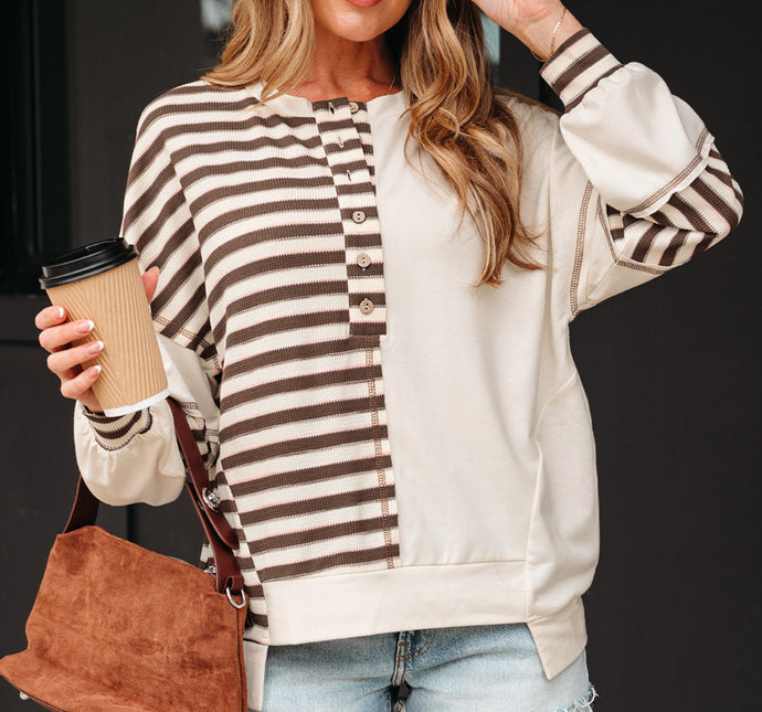 Ariana Stripe Stitched Oversized Sweatshirt (S-XL)
