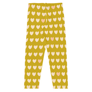 Mustard Yellow & Pink Hearts Kid's Leggings