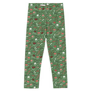 Olive Green & Pink Floral Kid's Leggings (2T-7)