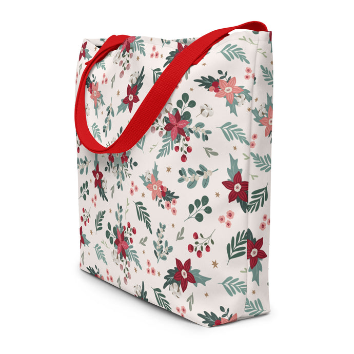 Cozy Christmas Poinsettia Large Tote Bag