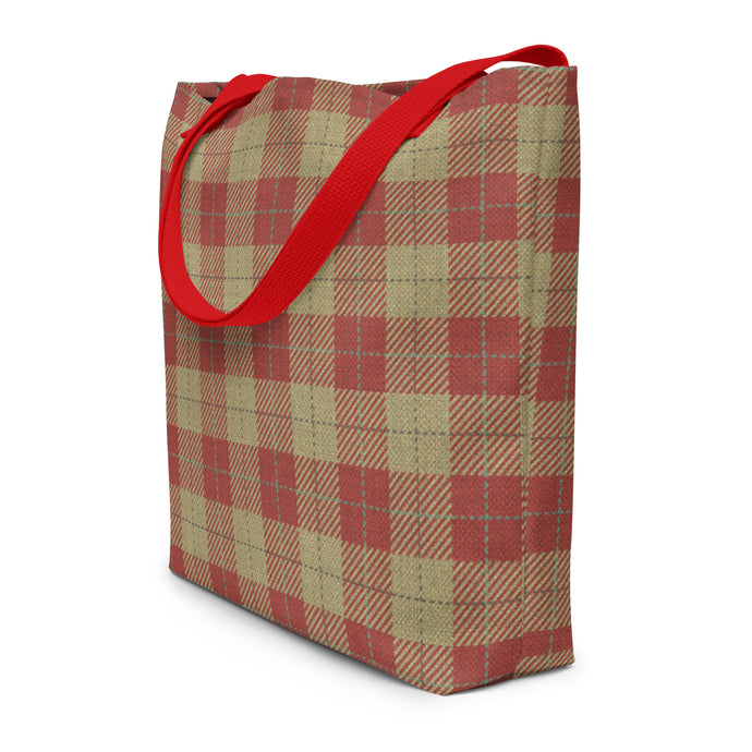 Vintage Red Plaid Large Tote Bag