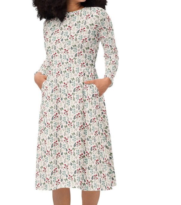 Cozy Christmas Branches Midi Dress