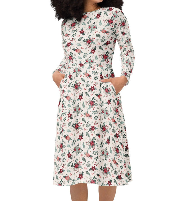 Cozy Christmas Poinsettia Midi Dress