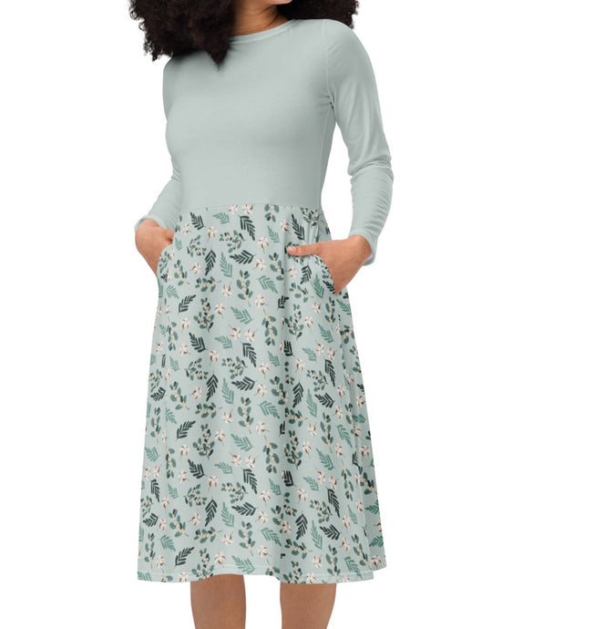 Cozy Christmas Floral Midi Dress