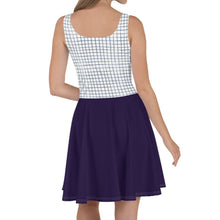 Navy Blue Checkered Sleeveless Skater Dress (XS-3XL)