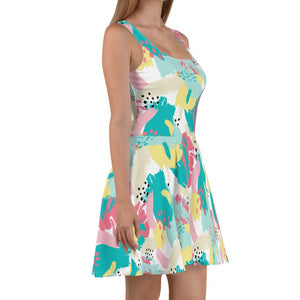 90s Abstract Paint Sleeveless Skater Dress (XS-3XL)